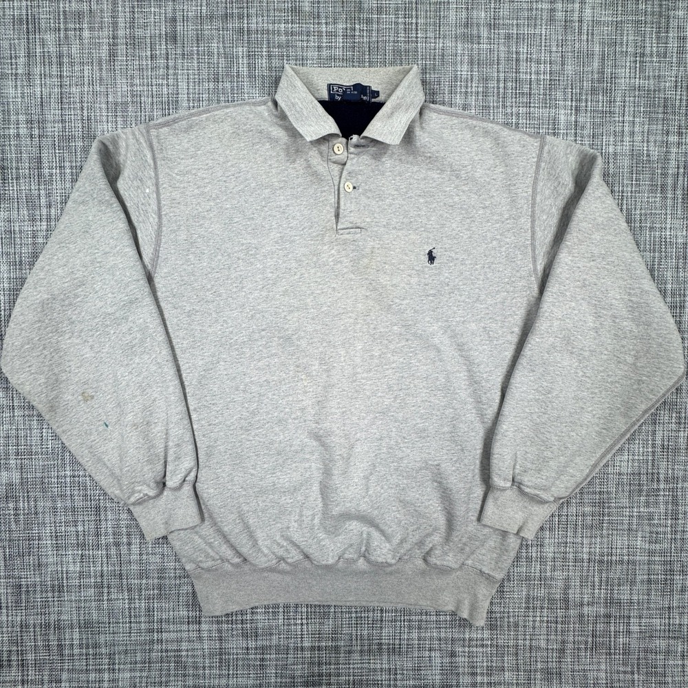 Polo Ralph Lauren Collared Sweatshirt Mens Large Gray Cotton Blend Pony Logo